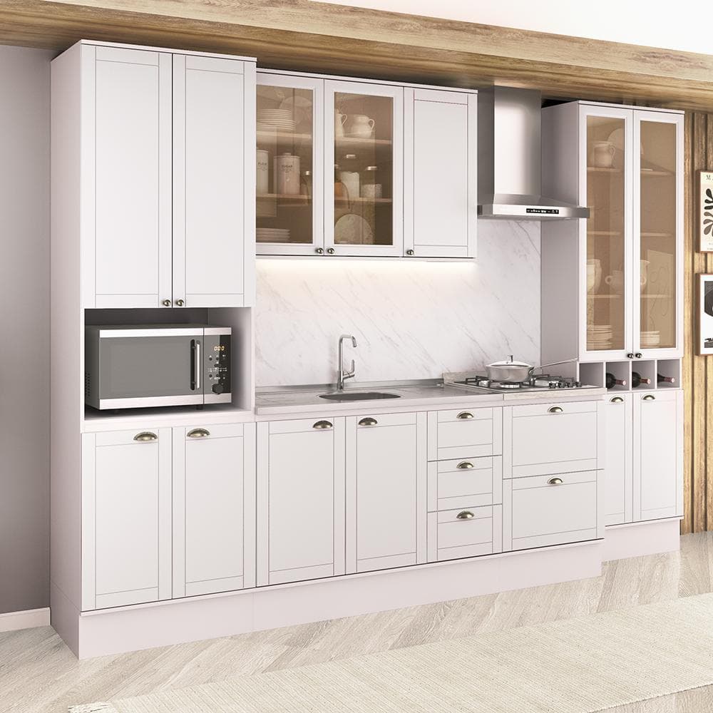 Armário de Cozinha Completa com Balcão Milla Soft Carraro Branco