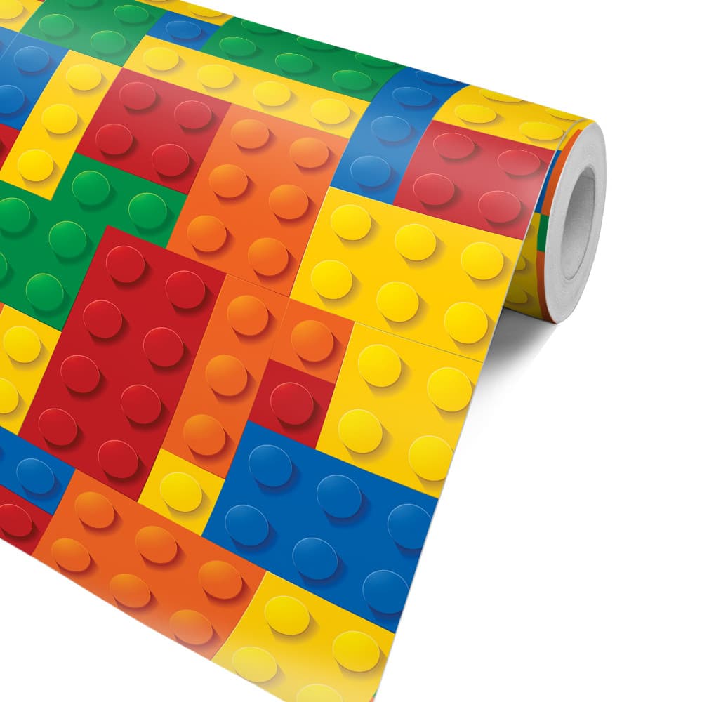 papel de parede blocos lego adesivo infantil lavável quarto criança colorido