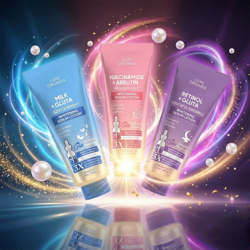 Luxe Organix 3X 200ml Loção Sérum Clareadora Leite Gluta Niacinamida Arbutina Retinol Gluta