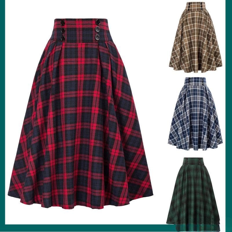 [2023 Novo Estilo] Saia De Senhoras De Bainha Grande Retrô Elegante Xadrez