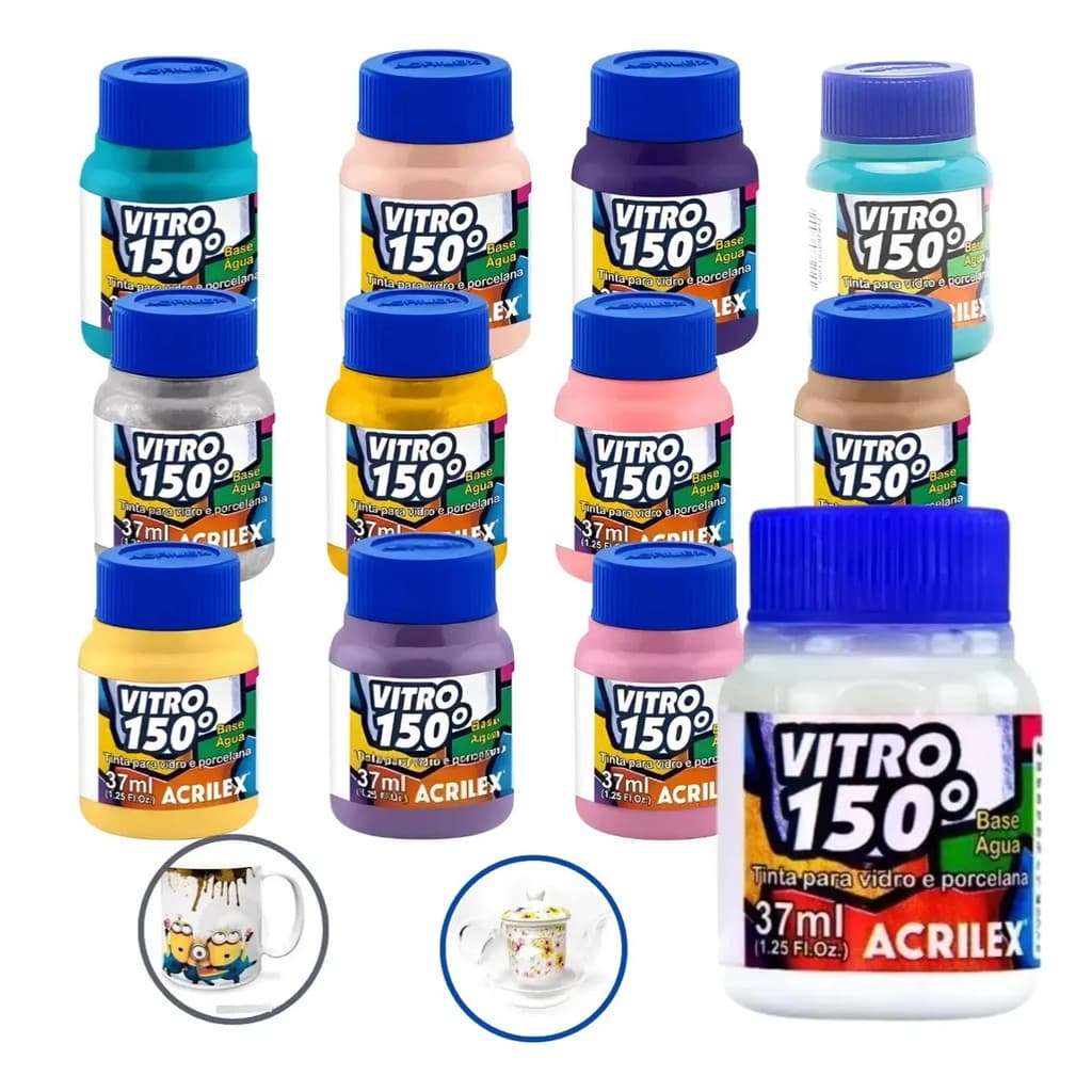 Kit 12 Tinta Vitro 150 37ml Acrilex Cores Pasteis