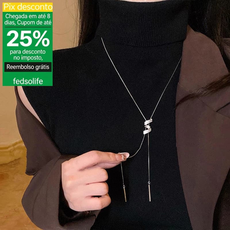 Fedsolife Colar Longo Feminino Elegante e Exclusivo, Banhado Ouro, Design Sofisticado e Minimalista