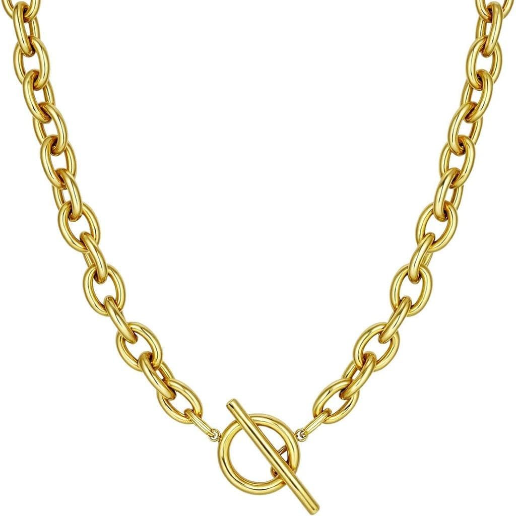 TEN MIRO Colar Grosso Banhado a Ouro 18k para Mulheres, Resistente ao Suor, Não Oxida, Colar de Corrente Grossa com Elos