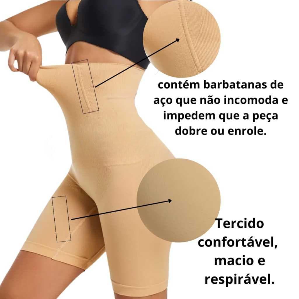 Short Modelador Feminino Alta Compressão 4 Barbatanas Levanta Bumbum Não Enrola Zero Transparência