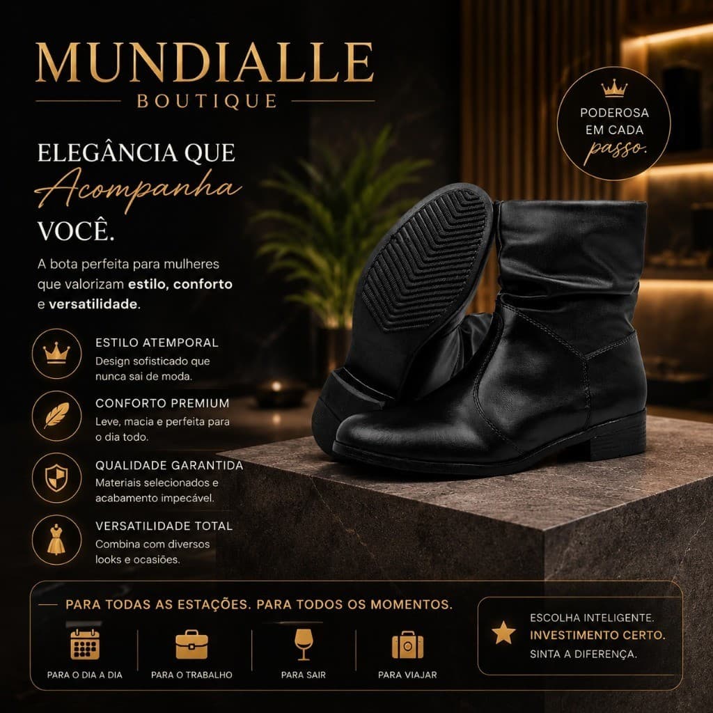 Bota Masculina Premium Sintética De luxo Mundialle – Zíper Lateral Conforto Superior Envio Imedito!!!