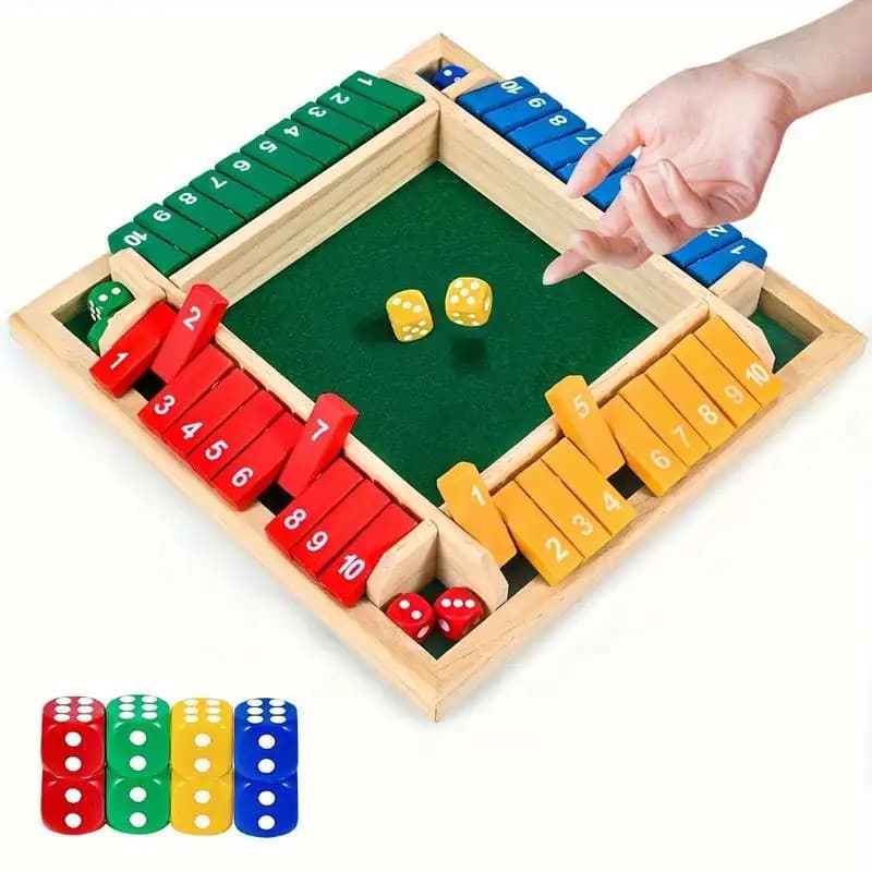 Jogo Shut The Box para 2-4 Jogadores, Jogo de Família com Dados de Madeira, Jogo de Tabuleiro Clássico para Festas e Enc