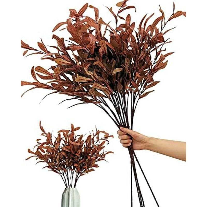 Jardim De Caracol 5 Unidades De Folhas De Oliveira Artificiais De Outono , Hastes Longas De 37 " , Vegetação De Seda , E