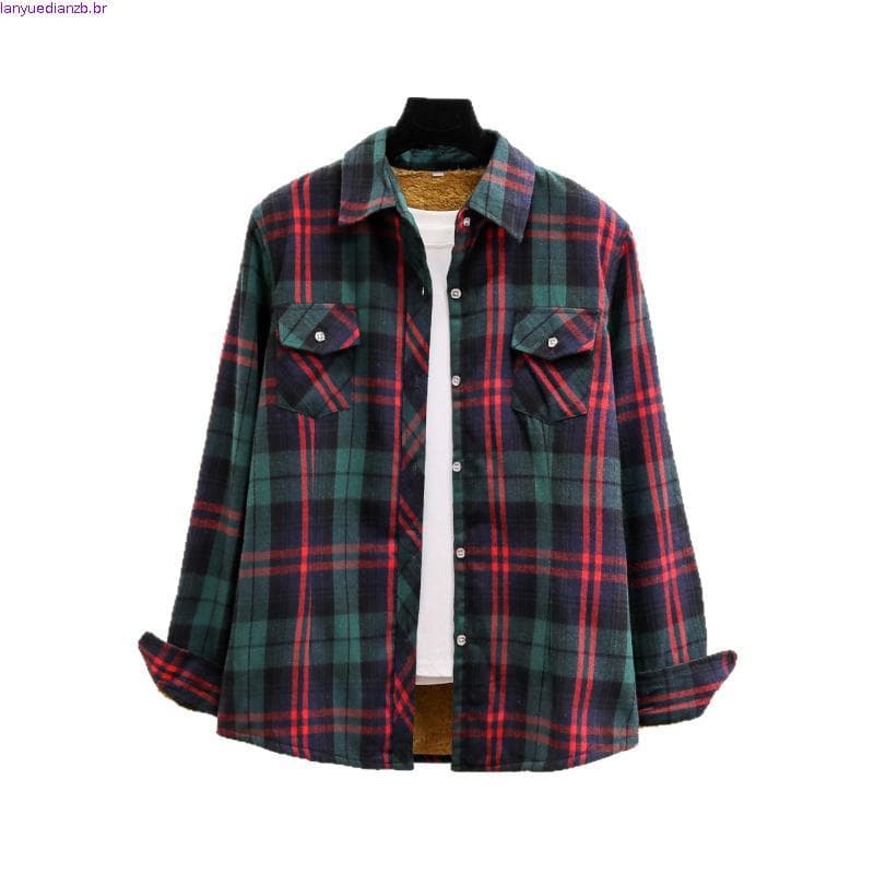 Csa De Flanela Quente Grossa Feminina Manga Comprida Xadrez Forrado De Lã Casaco De Moda De Inverno Grande