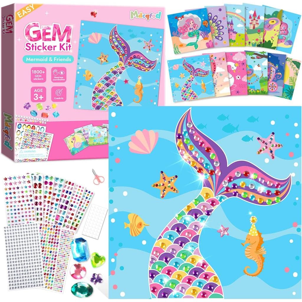 MDCGFOD DIY Arts and Crafts Sets for Kids Easy Diamond Art Kits for Kids Small Hands 12 Mermaid Princess Themes 1800+ St
