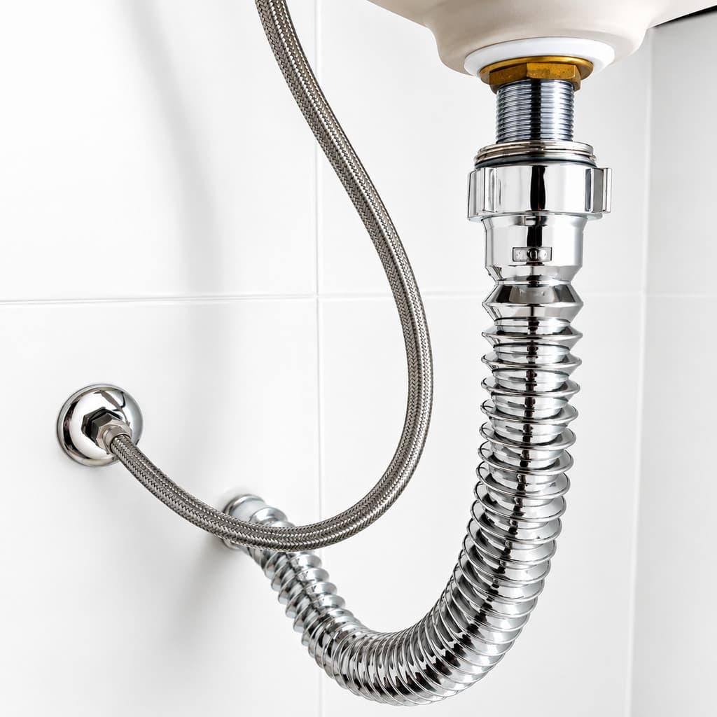 Sifão Sanfonado Flexível Cromado Para Pia Cozinha Banheiro e Engate Trançado Inox 40cm ou 60 cm