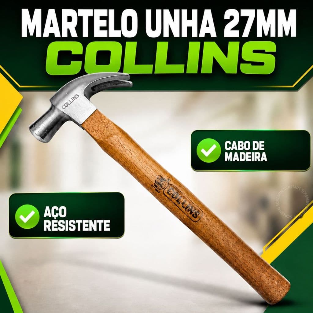 MARTELO UNHA 27MM COLLINS COM CABO DE MADEIRA