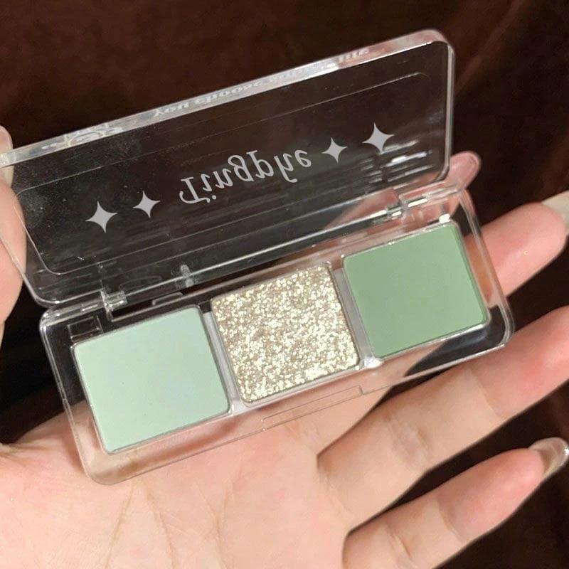 2025 novo estilo claro hortelã verde Tricolor paleta de sombras baixo saturado perolado fosco fino piscando claro hortel
