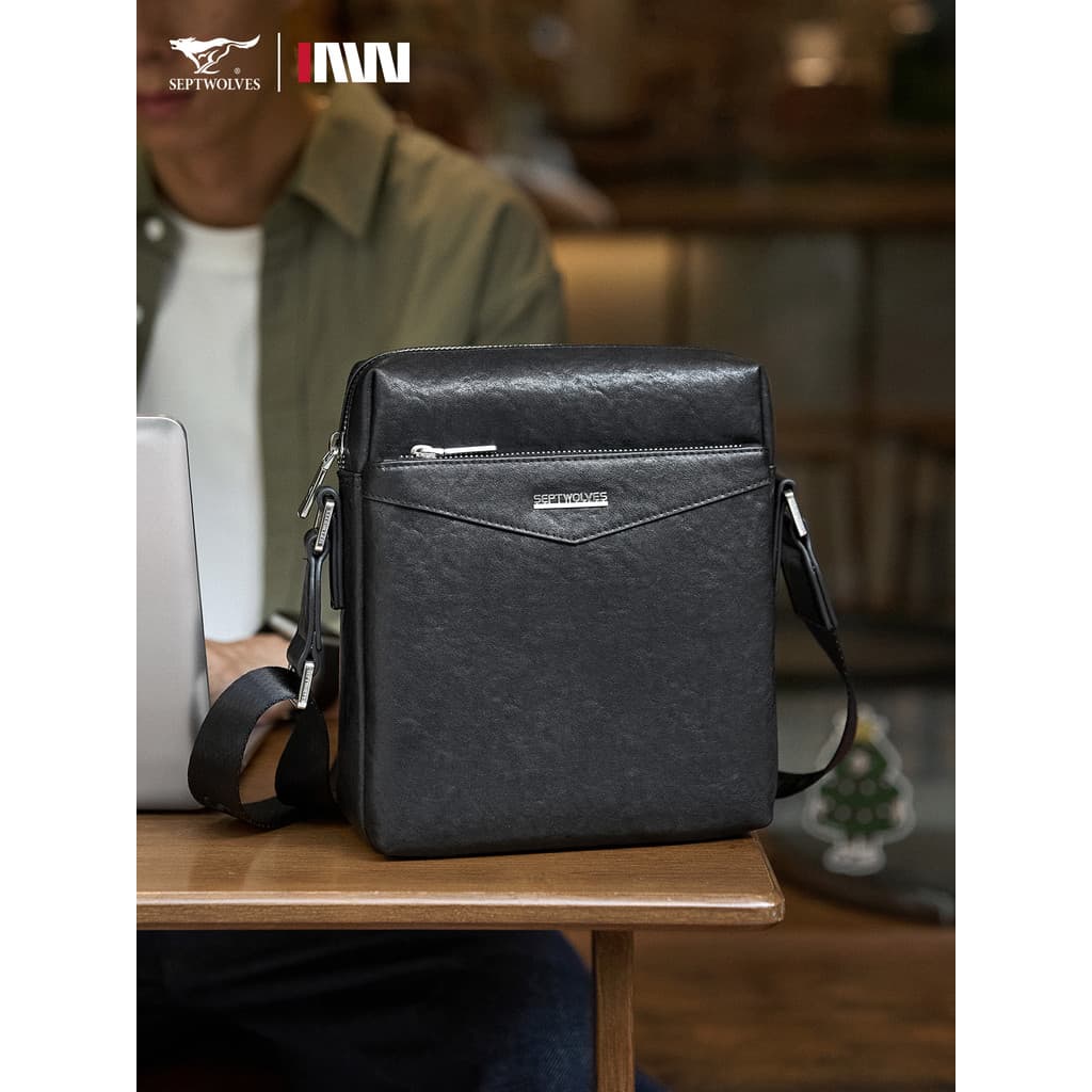 Sete lobos saco do mensageiro moda bolsa de ombro mochila masculina Commuter saco de couro genuíno portátil único saco d