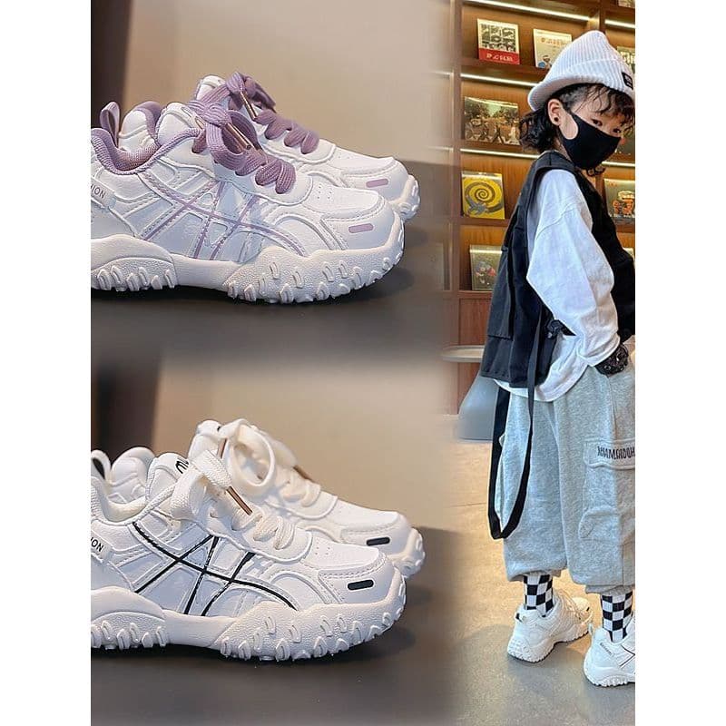Calçados esportivos infantis 2026 primavera outono novo estilo meninas couro impermeável sapatos brancos sola macia anti