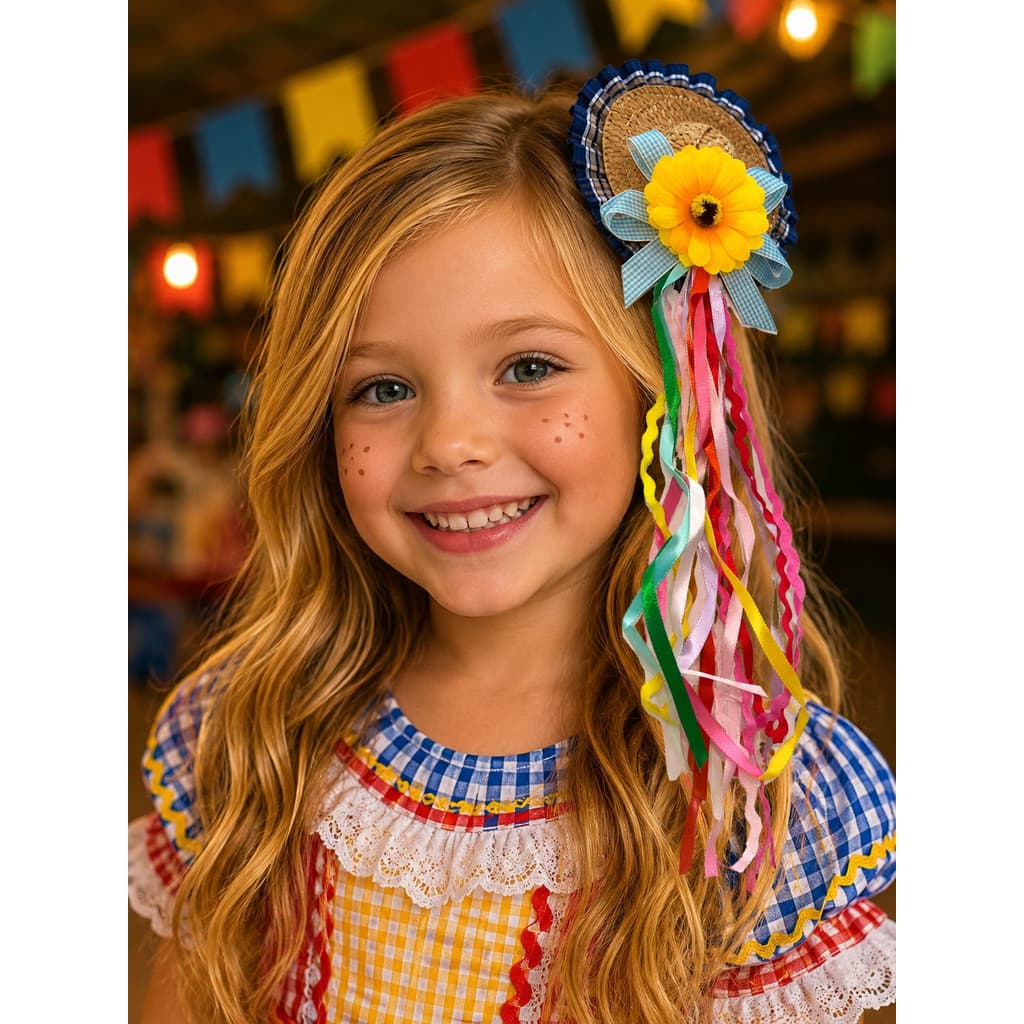 Chapéu Grande Festa junina, bico de pato, com fitas compridas