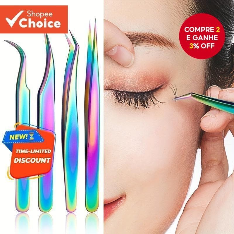 Pinças Para Extensões De Cílios – Pacote Com 4 , Design Curvo E Pontiagudo