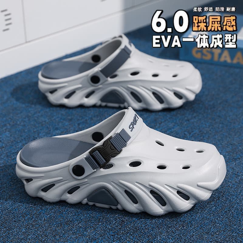 Baotou chinelos masculinos verão exterior usar merda-piso esportes buraco sapatos masculinos de dupla utilização Casual