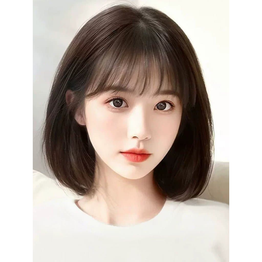 [Cabelo curto redutor de idade] rosto liso pode usar peruca moda redução de idade Bob cabeça na moda peruca completa arn