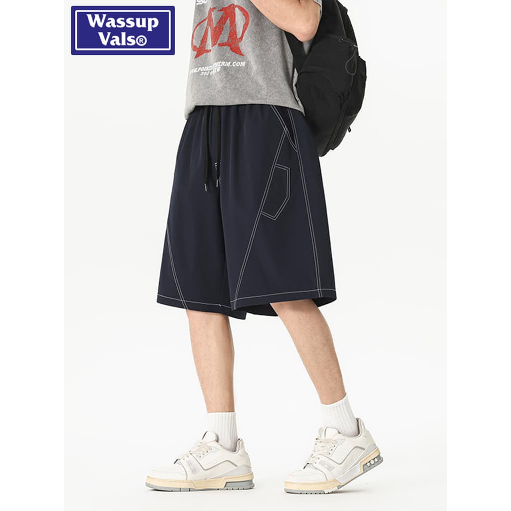 WASSUP VALS Estilo Americano Tamanho Grande Costura Aberta Shorts Casuais Homens Verão Estilo Fino Solto Respirável Calç
