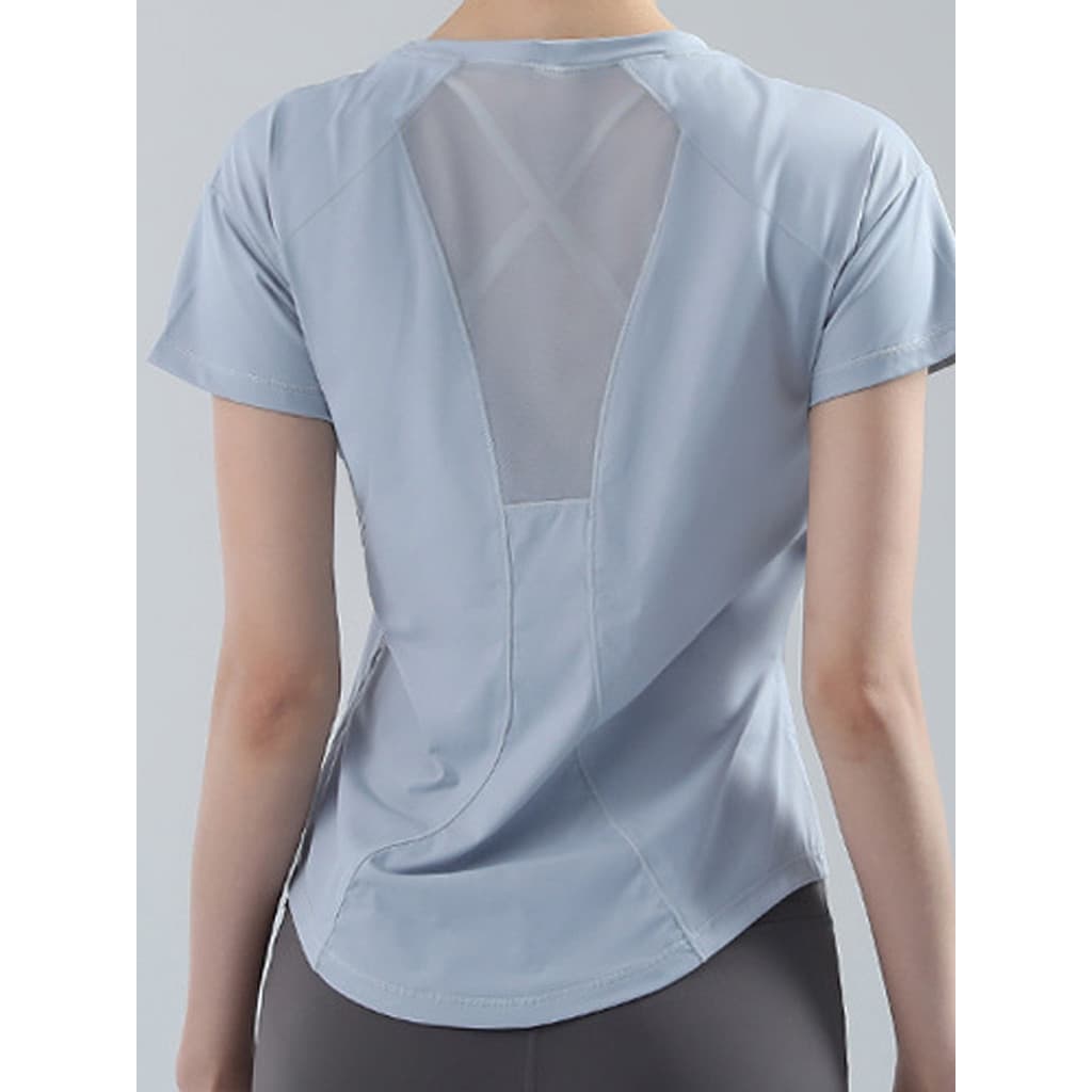 Gaze solta costura linda volta Yoga blusa feminina de secagem rápida respirável em torno do pescoço absorção de umidade