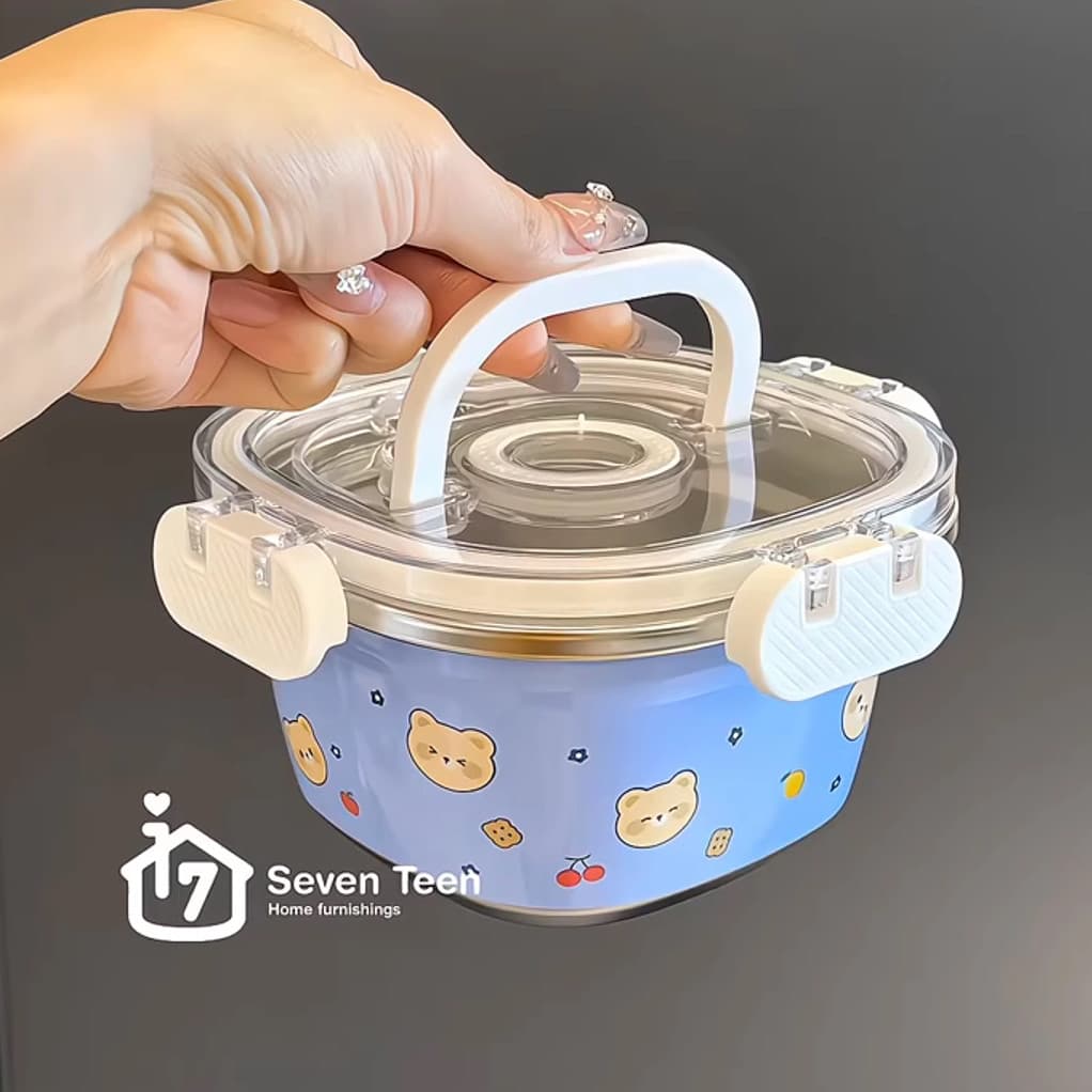 Lancheira de aço inoxidável 304, aquecimento de micro-ondas, caixa de manutenção fresca com tampa selada, lancheira Bent