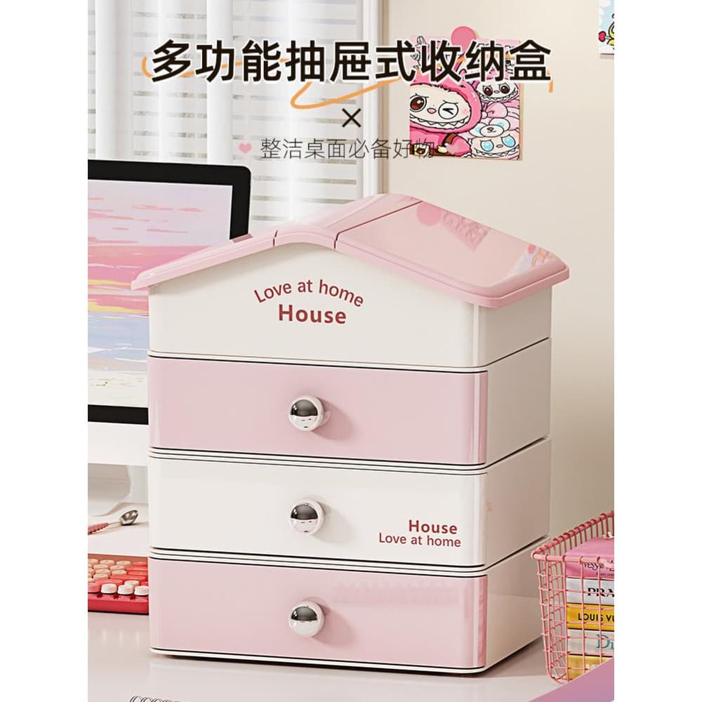 Bonito casa pequena caixa de armazenamento Desktop empilhável gaveta estilo compartimento mesa escritório papelaria orga