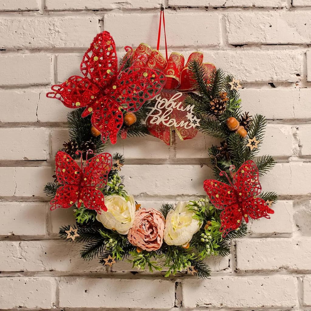 Kit 18 Borboletas Brilhantes Para Árvore De Natal Decoração