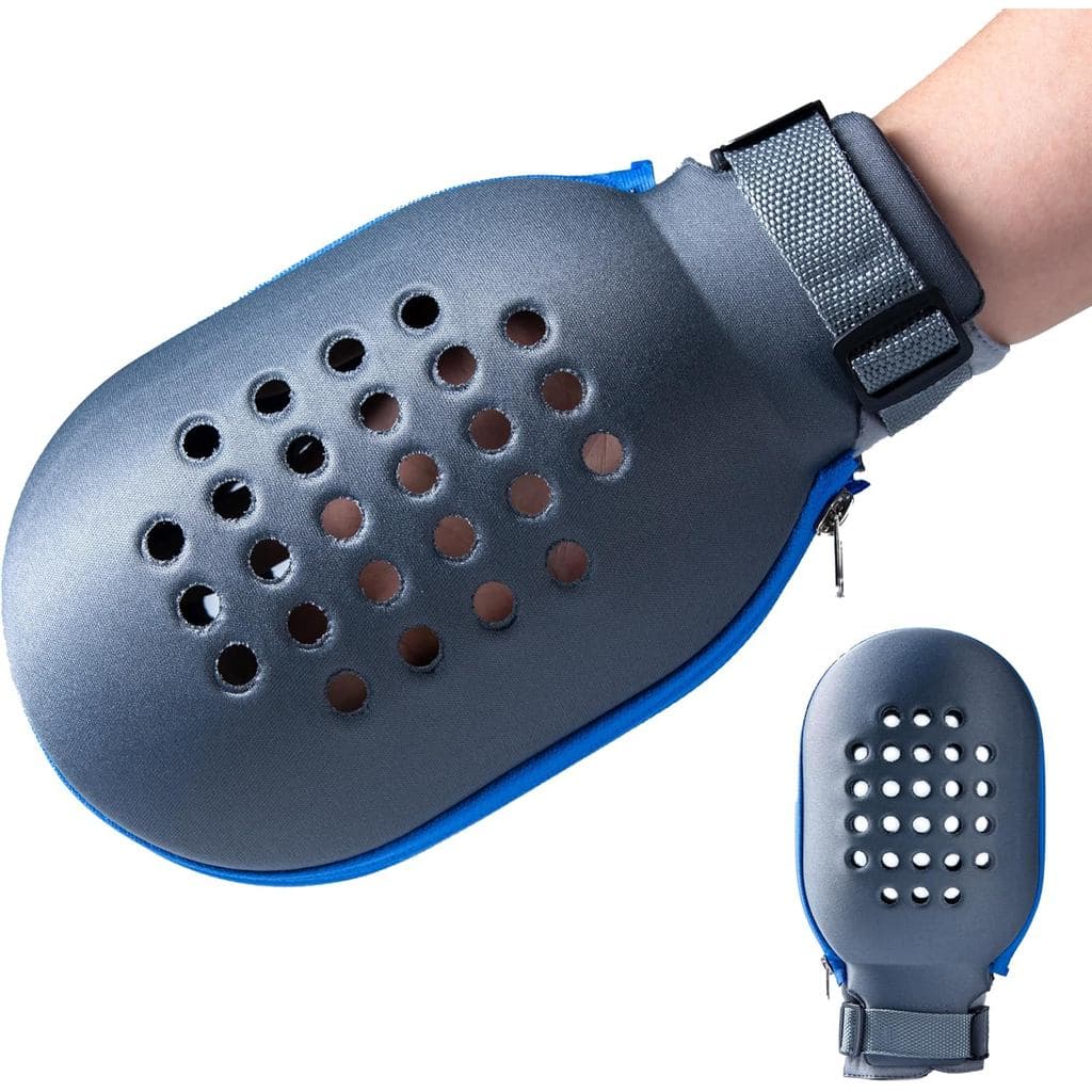 Luvas de contenção para idosos com demência, tamanho grande, anti-aperto, design perfurado respirável, cinza com zíper,