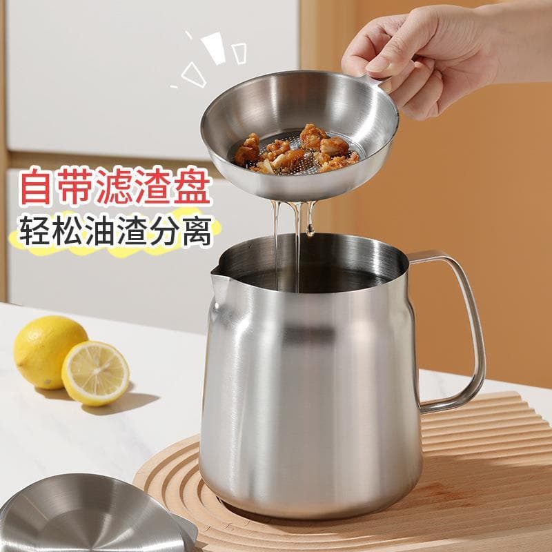 Pote de filtro de óleo de aço inoxidável 304 espessado doméstico Pote de filtro Garrafa de óleo Cozinha Separador de óle