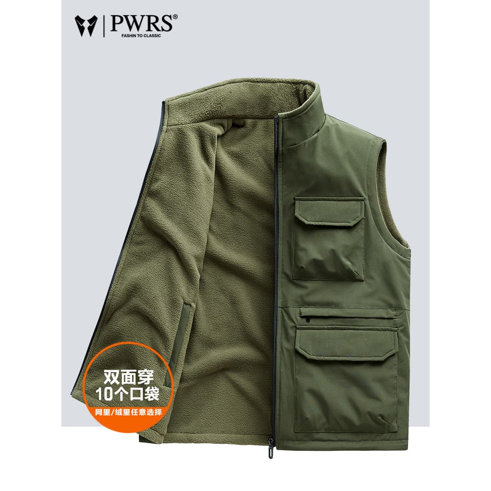 Colete masculino primavera outono fino veludo Workwear ao ar livre Multi-bolso montanhismo fotografia colete de meia-ida