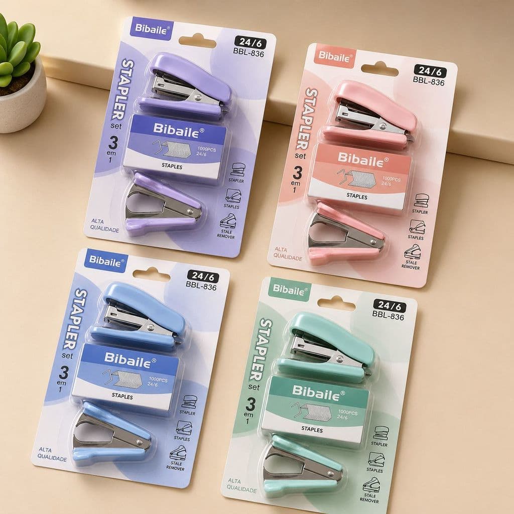 Kit 3 Itens Grampeador Removedor e 1000 Grampos 24/6 Escritório