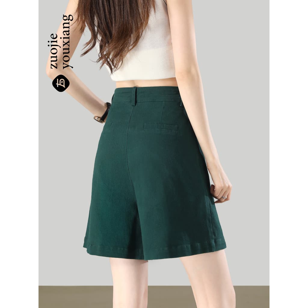 Shorts jeans feminino verão estilo fino 2026 novo estilo pequeno verde A linha reta cintura alta mais magro olhar calças