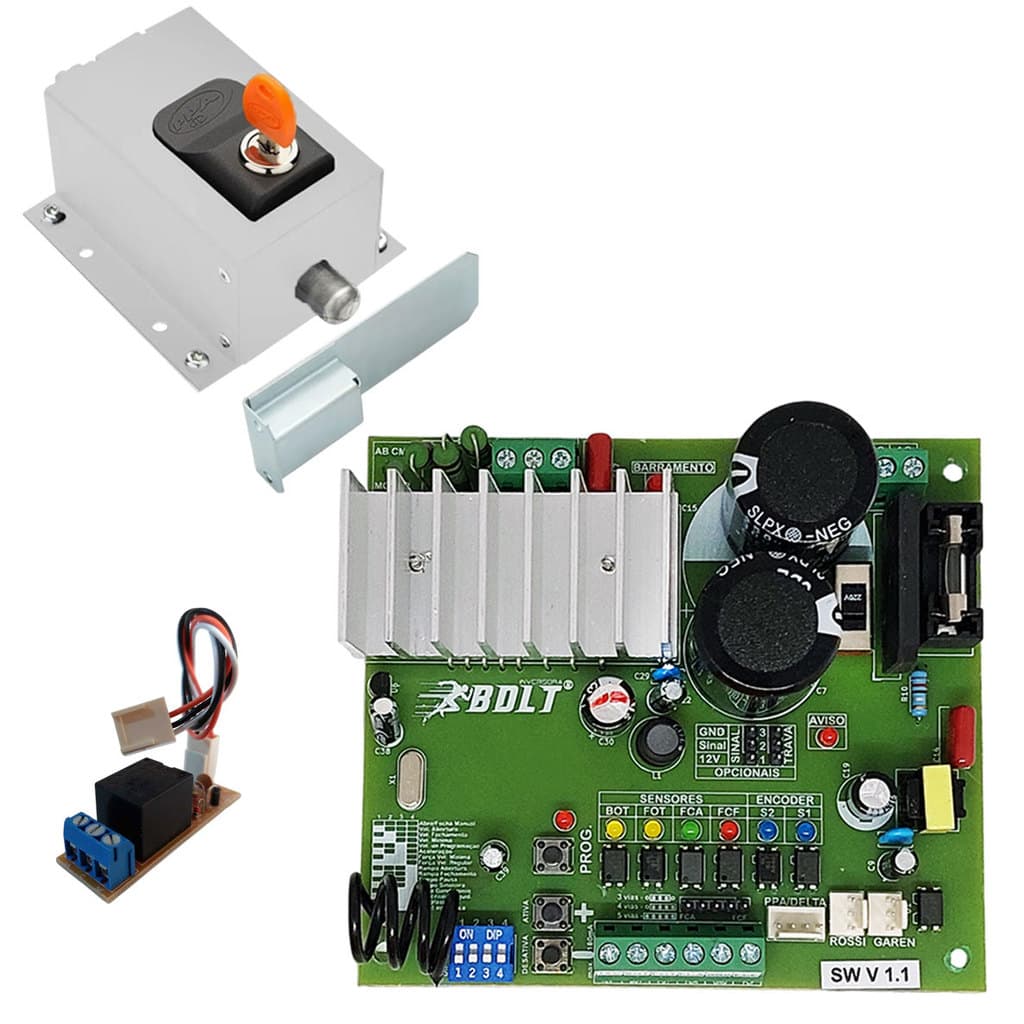 KIT CENTRAL BOLT PORTÃO ABRE EM 4 SEG COM TRAVA AUTOMATICA PINADA BRANCA