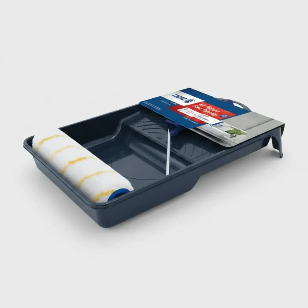 Kit de Pintura 3 Pçs Rolo Antirrespingo + Suporte para Rolo + Bandeja de Tintas e Massas Preta Tigre
