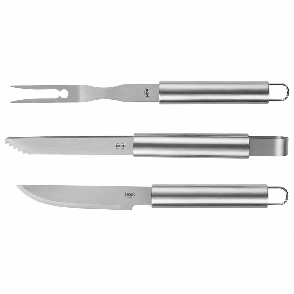 Conjunto Churrasco 3 Peças - Garfo, Faca e Pegador