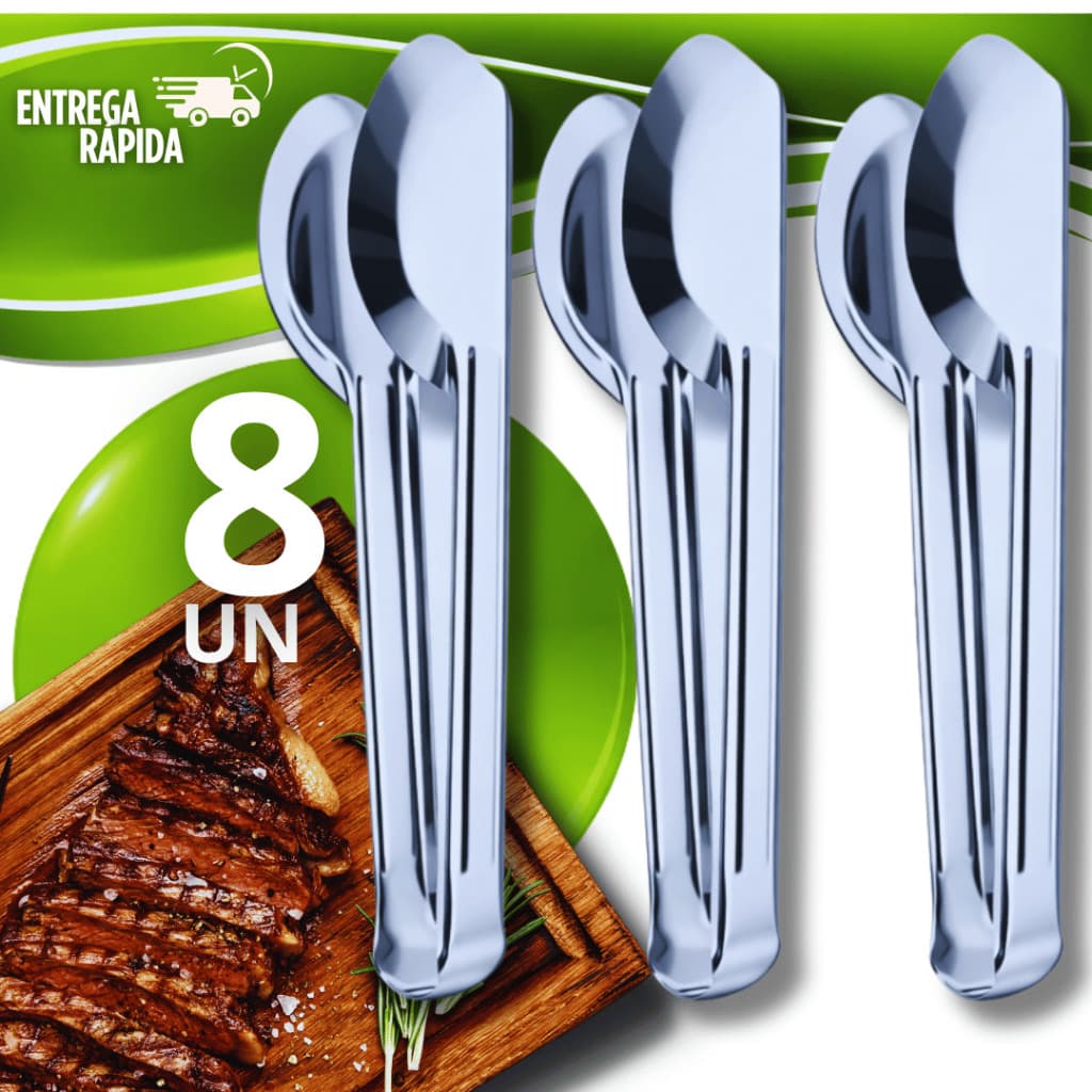 Combo 8 Pegadores universal Inox 20cm Utensílios Cozinha Pegador Pães Massa, Salada, Frios, Pegador