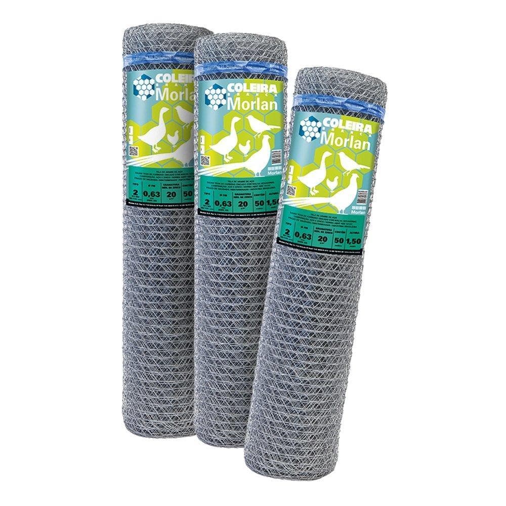 Kit 3 Tela Coleira Branca Morlan Para Galinheiro 2" 23x1,50x50m