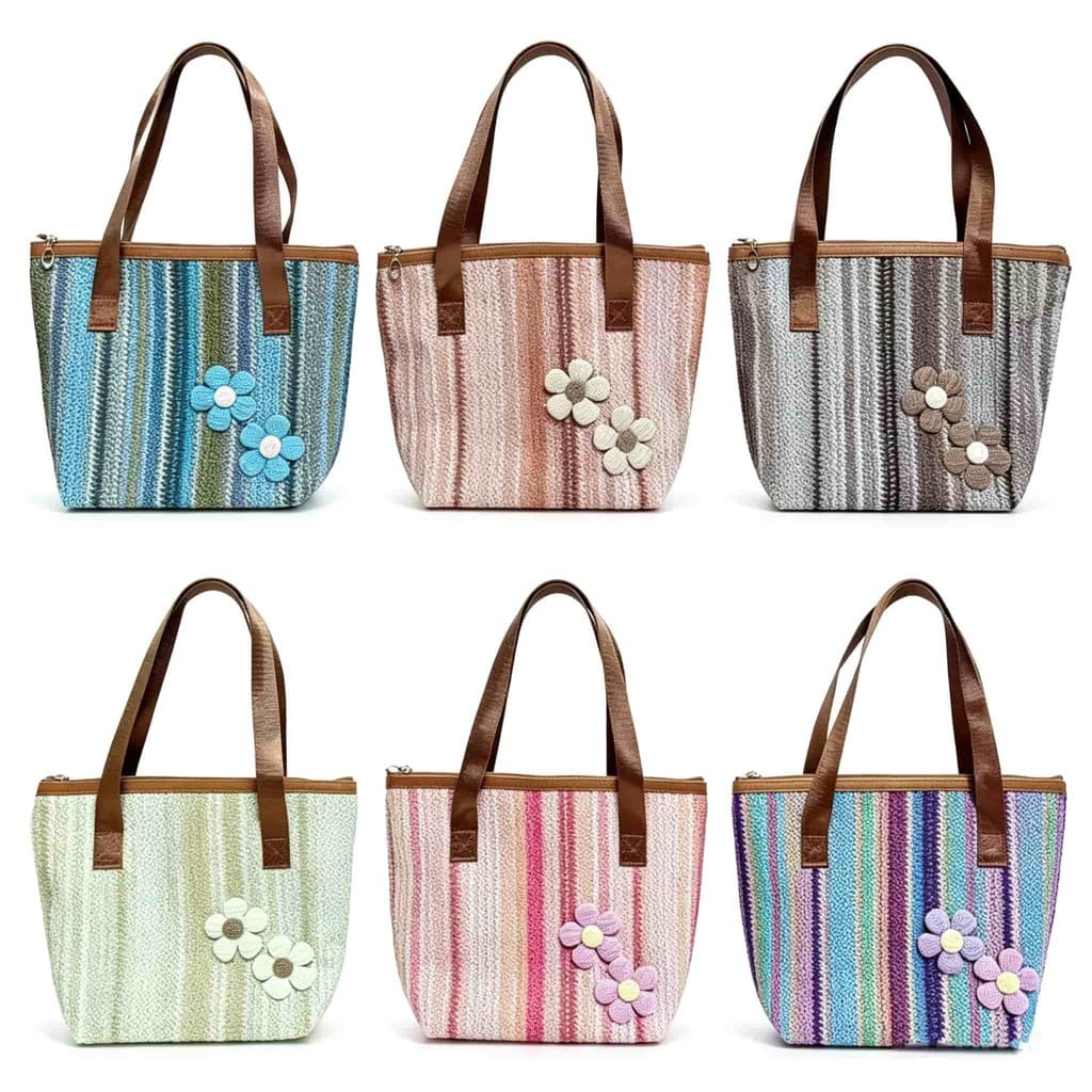 Bolsa Tote Feminina Listrada com Aplique de Flores para Praia Trabalho e Faculdade