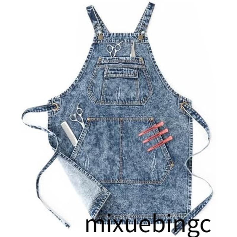 Jeanerlor-Avental Jeans Com Bolsos Para Cabeleireiro , Jardinagem , Artesãos , Barista , Mulheres , Jean , De Trabalho ,
