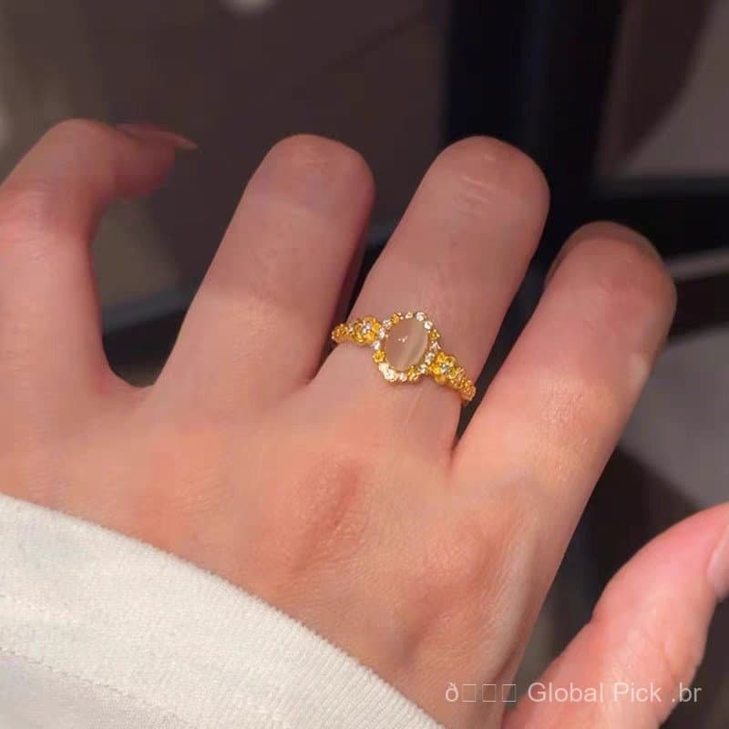 Novo anel de zircônia em estilo chinês, anel de dedo indicador com pedra olho de gato, anel versátil de alta qualidade e