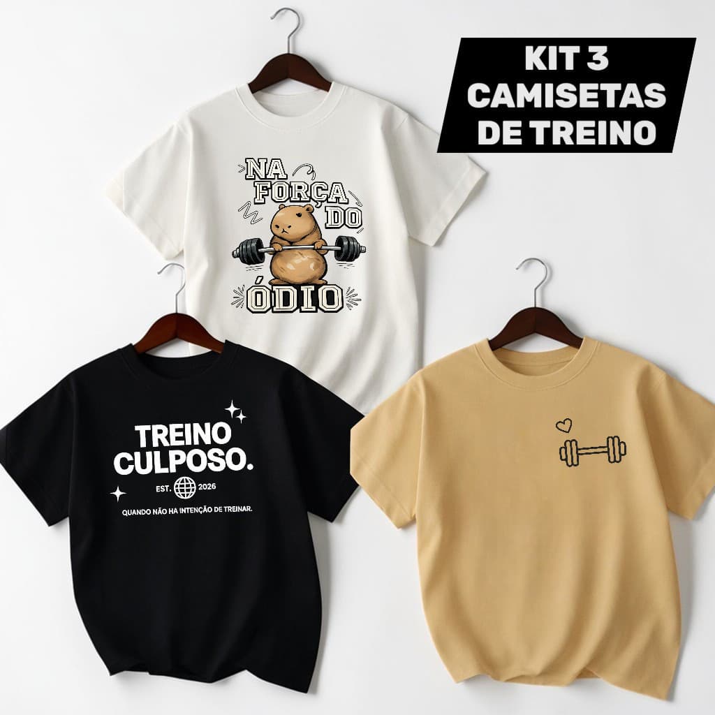 Camiseta Feminina Kit 3 Camisas Academia Meme Engraçada Algodão Unissex Treino Fitness