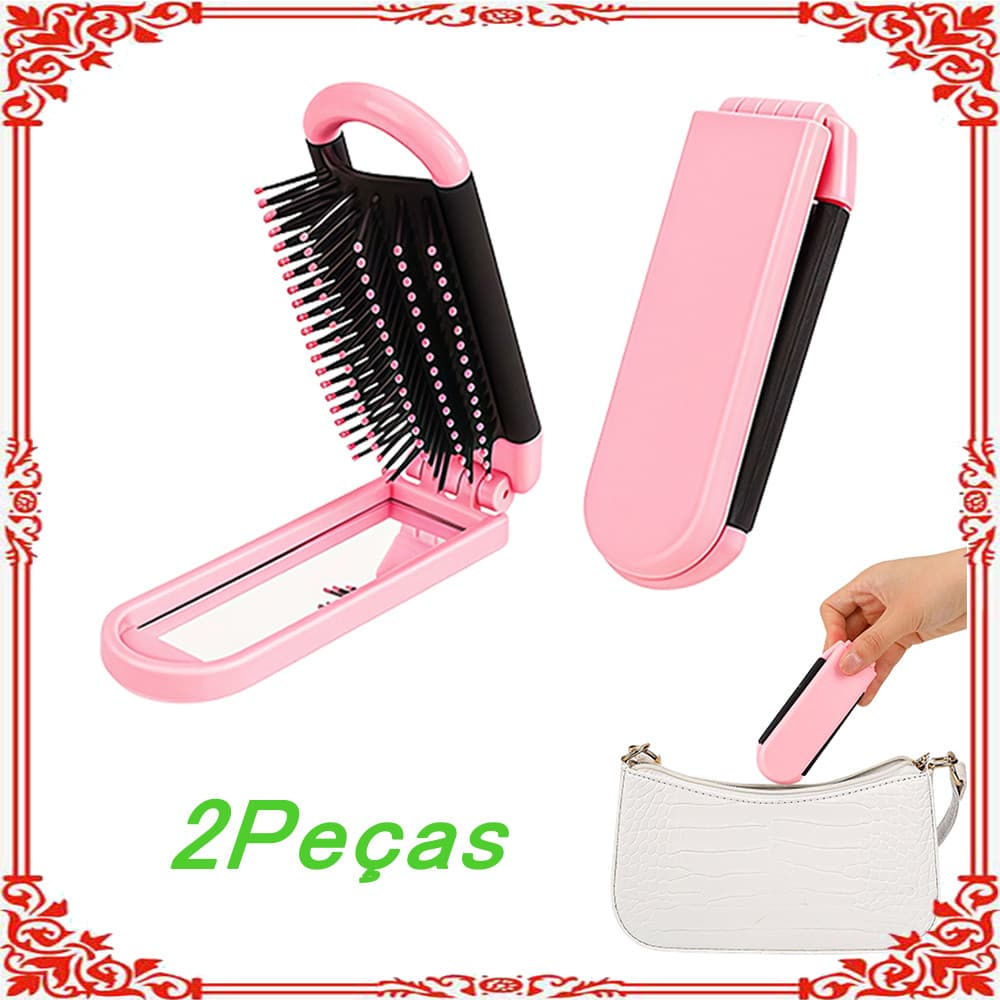 Conjunto de 2 espelhos de maquilhagem com escova de cabelo  Espelho de maquilhagem portátil