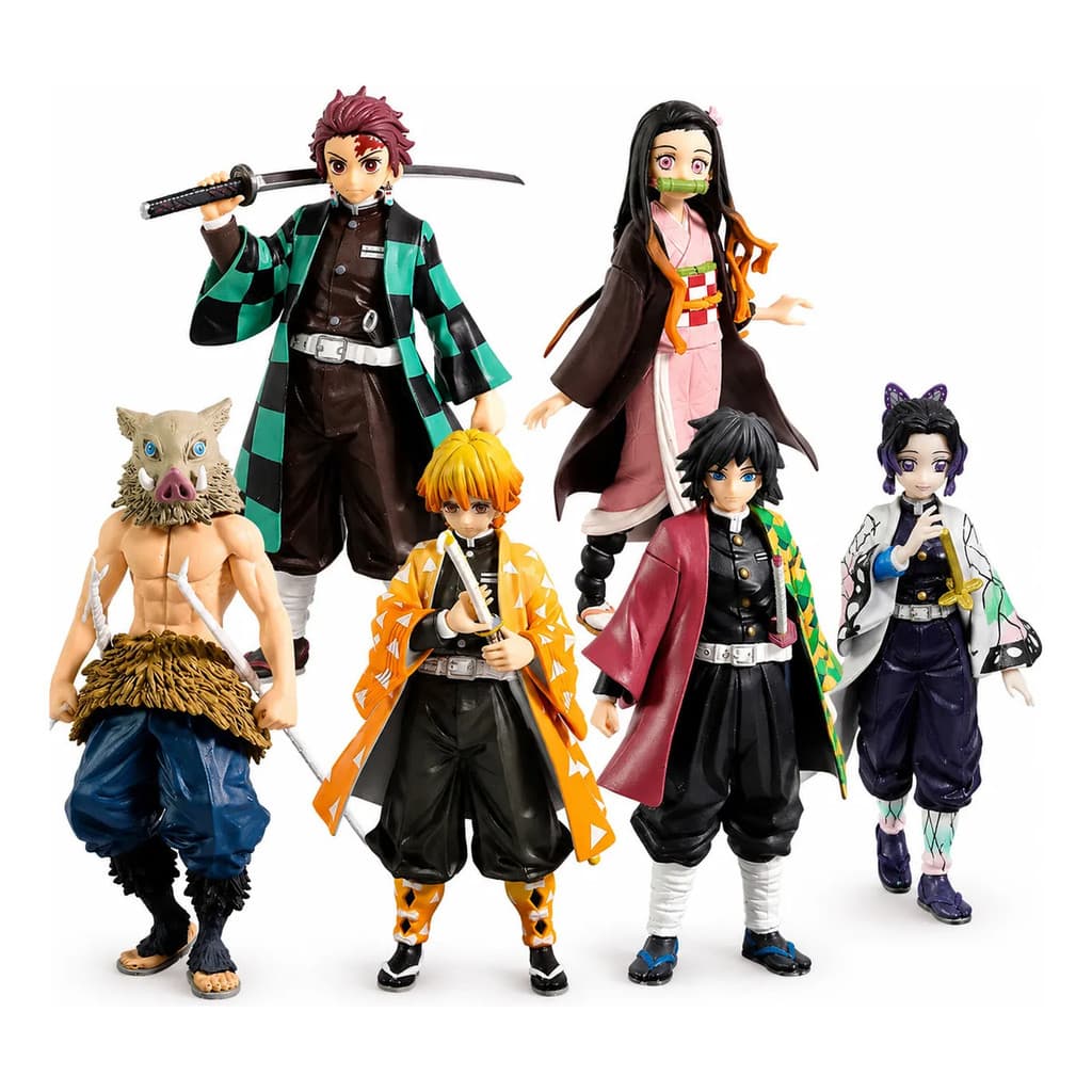 Demon Slayer Anime Action Figures Kit Com 6 Bonecos 17 Cm