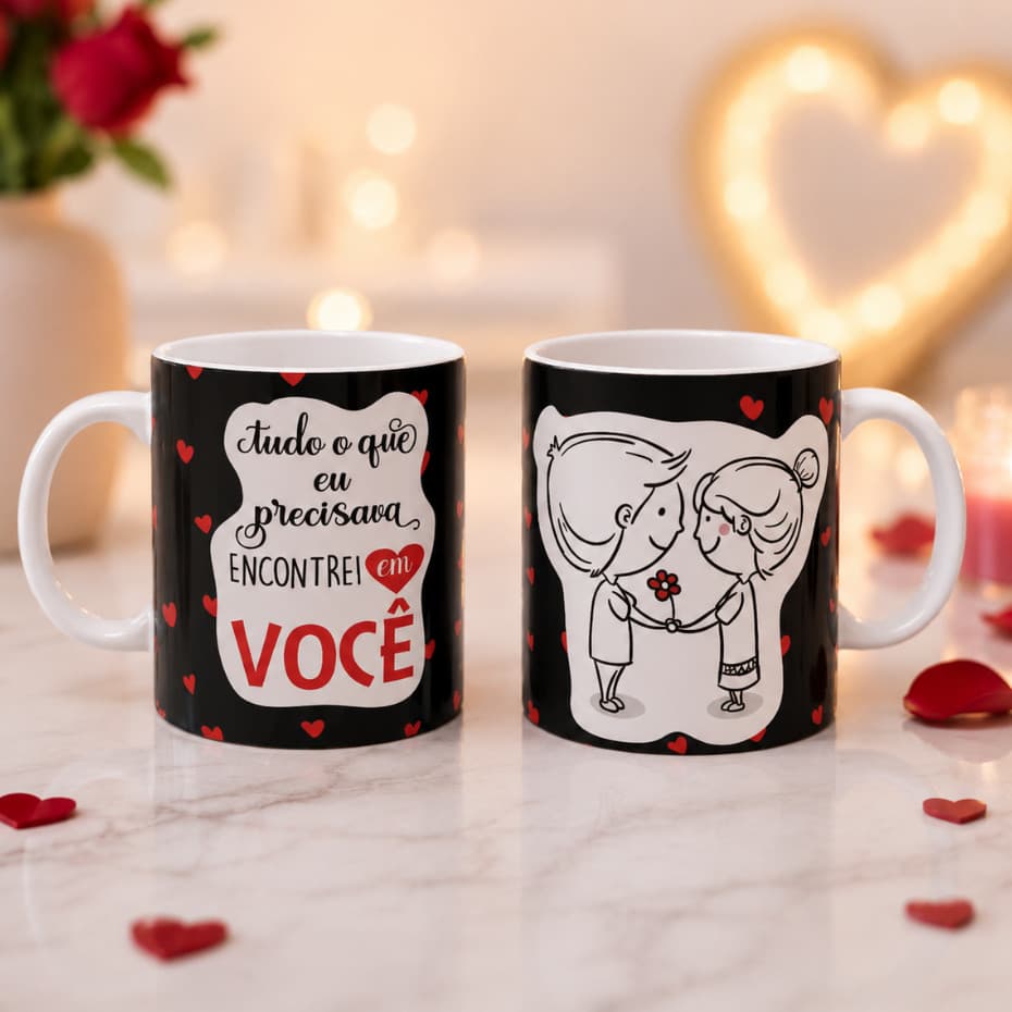 Caneca Porcelana 325Ml Dia Dos Namorados Estampa Romântica De Casal