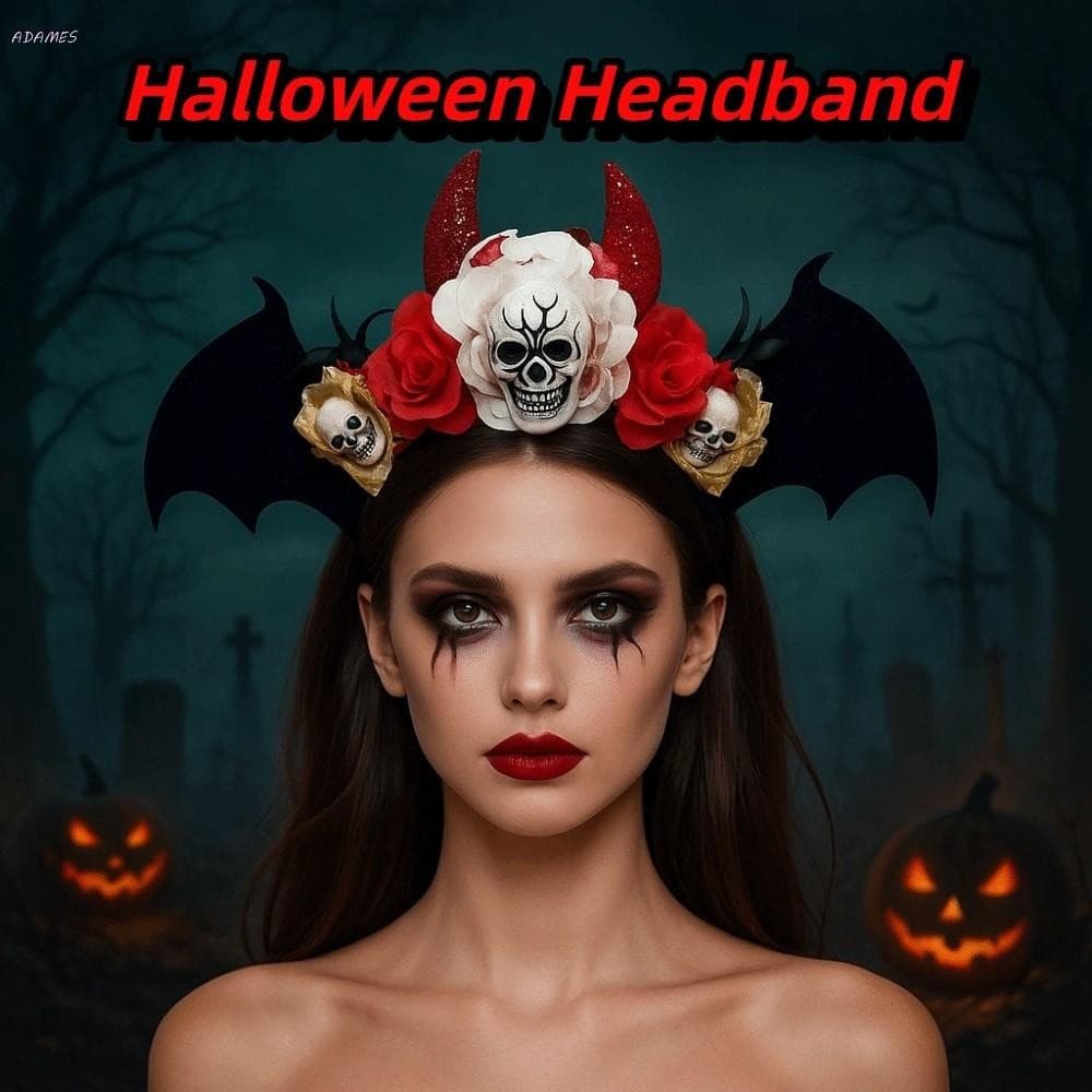 Argola De Cabelo Com Cabeça De Caveira ADAMES , Faixa De Halloween De Morcego Gótico , Decoração Escura Do Dia Dos Morto