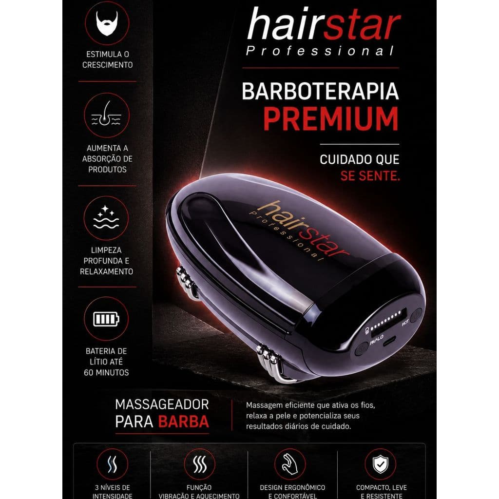 Massageador De Barba Para Barbeiro Barboterapia Elétrico Hairstar Sem Fio Bivolt HS-M1