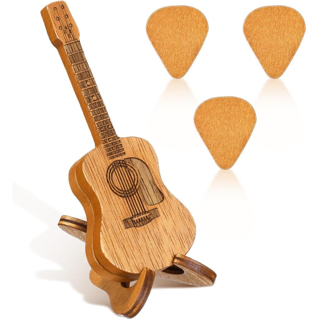 Caixa de Palhetas para Guitarra Boao com 3 Palhetas de Madeira, Caixa de Coleção de Palhetas de Madeira Gravada, Palheta
