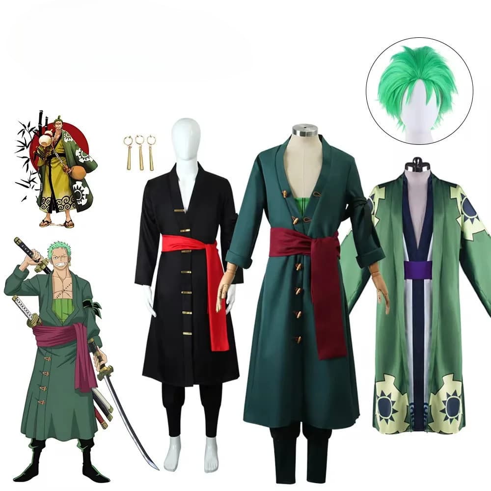 Roronoa Zoro Cosplay Anime Figuras Traje Uniforme Casaco Verde Calças Lenço De Cabeça