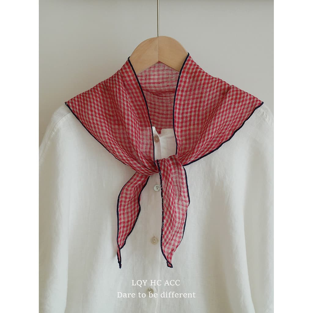Li Qiaoyou 100% Linho Xadrez Triângulo Cachecol Literário Retro Multifuncional Decorativo Capa de Cabeça Lenço de Seda P
