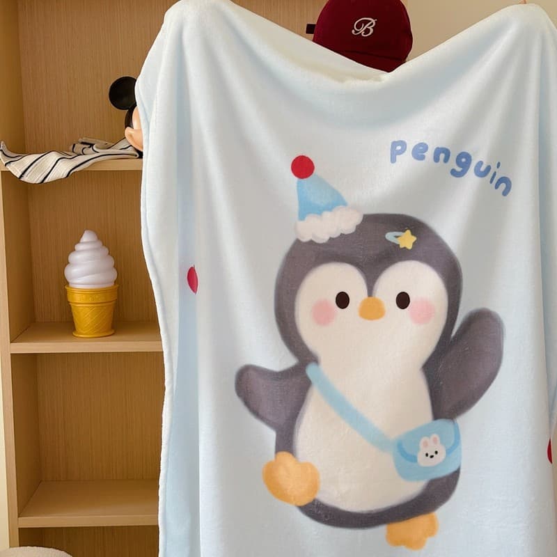 Pinguim dos desenhos animados leite velo cobertor verão fino Nap cobertor Coral velo escritório sofá cobertor toalha col